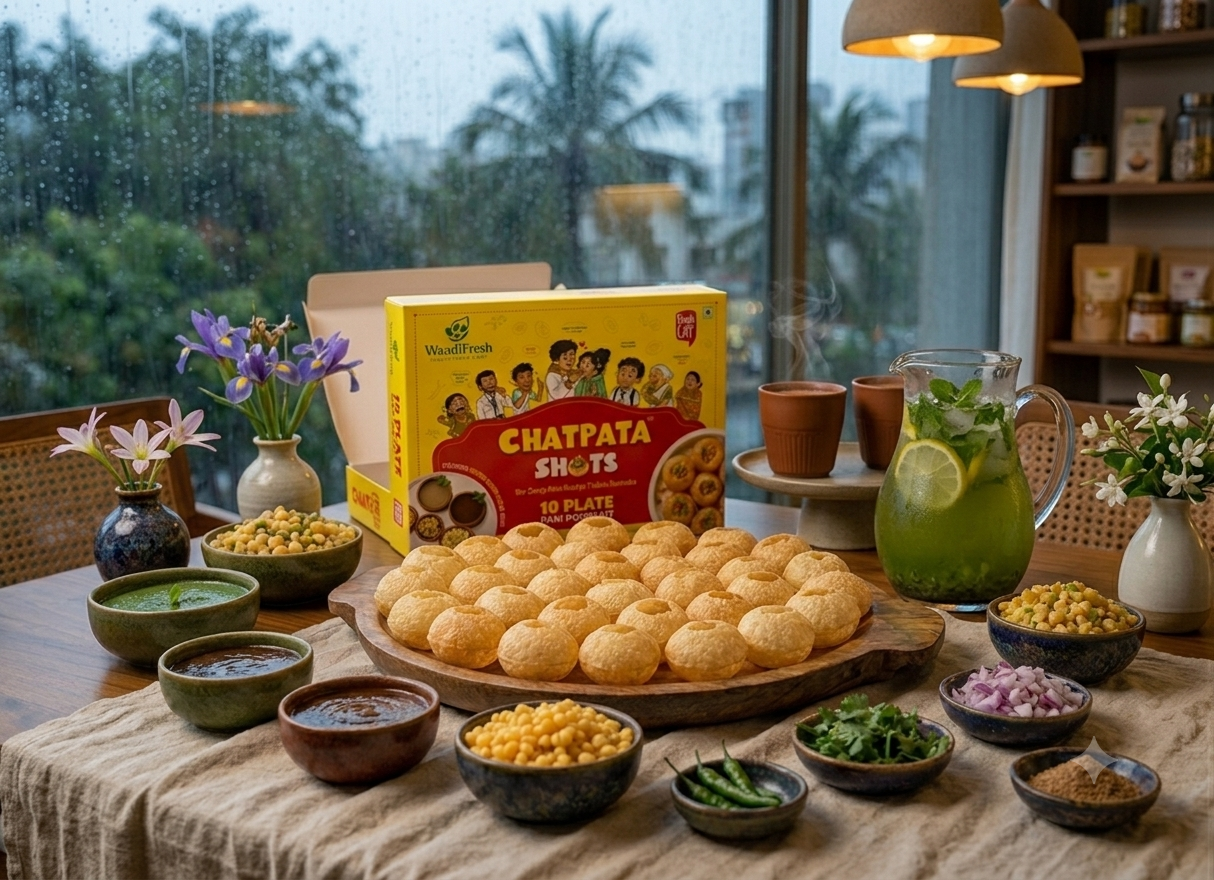 A full WaadiFresh pani puri platter, plated and ready to share
