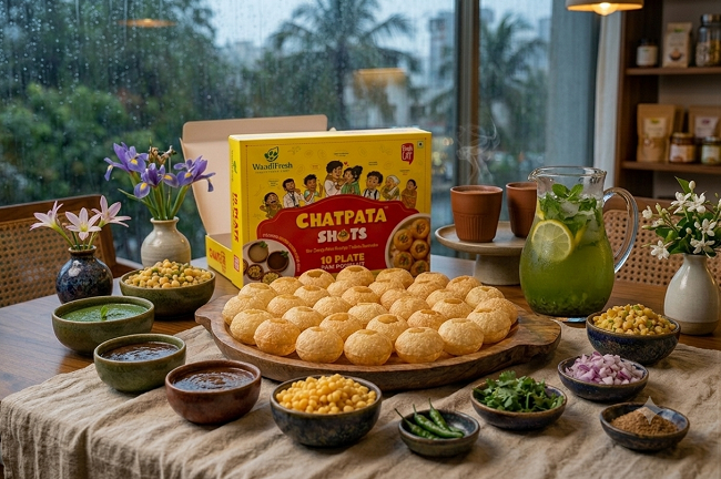 Pouring pani into a freshly filled WaadiFresh puri